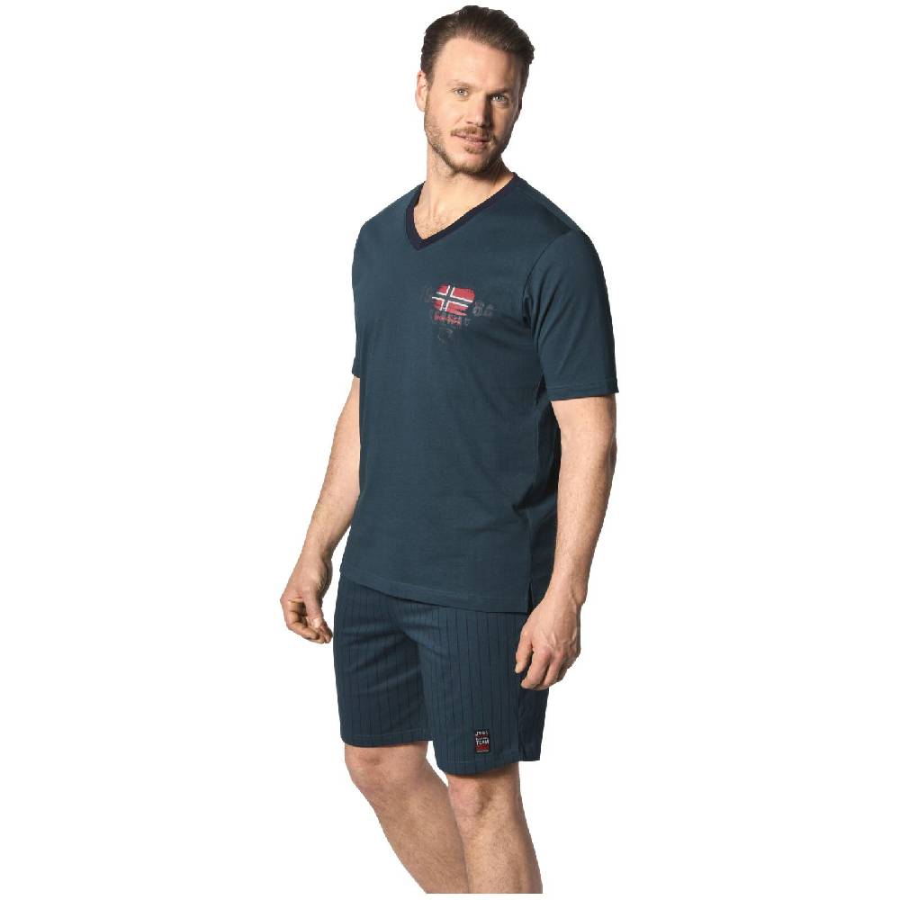 Jan Vanderstorm Kurze Schlafhose BARO petrol gestreift Top Angebot