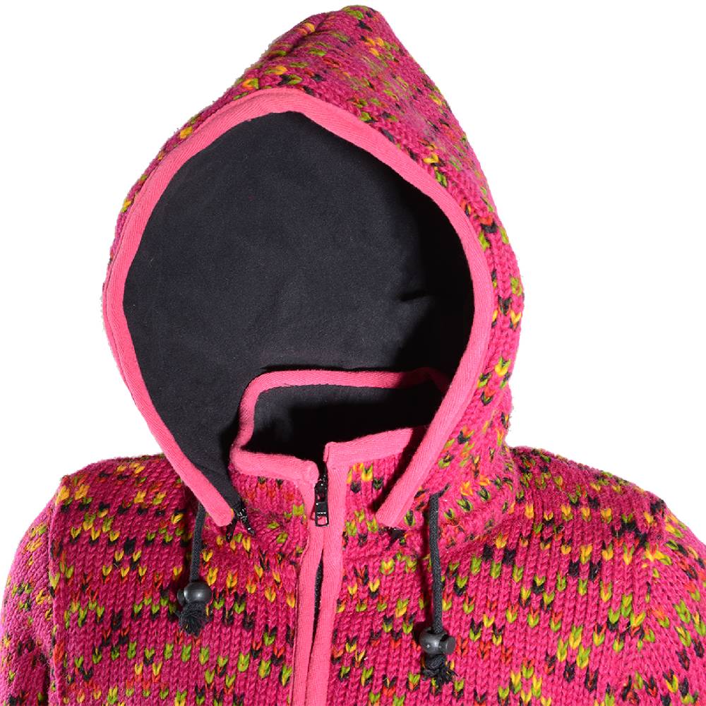 ﻿Kunst Und Magie Hippie Goa Nepal Strickjacke Poncho - Damen-Wolljacke mit abnehmbarer Kapuze Pink Super Sparpreis
