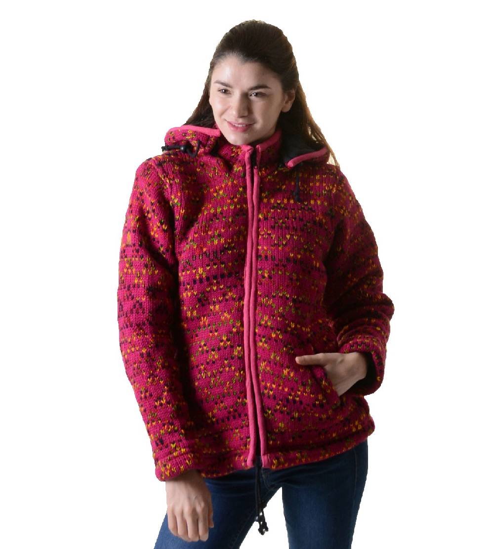 ﻿Kunst Und Magie Hippie Goa Nepal Strickjacke Poncho - Damen-Wolljacke mit abnehmbarer Kapuze Pink Super Sparpreis