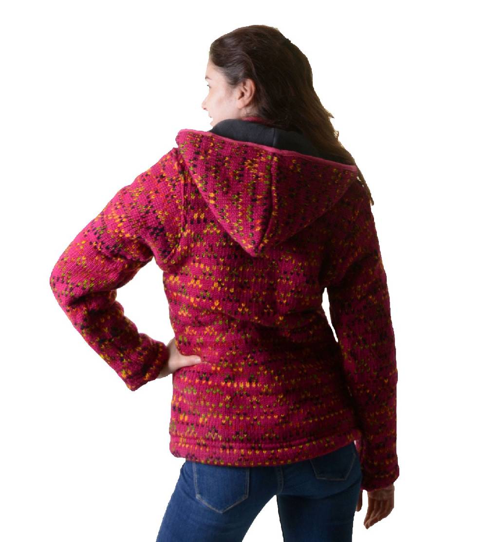 ﻿Kunst Und Magie Hippie Goa Nepal Strickjacke Poncho - Damen-Wolljacke mit abnehmbarer Kapuze Pink Super Sparpreis