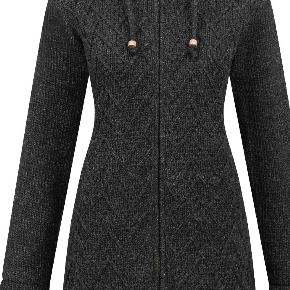 Kunst Und Magie ALMHUBER Klassische Damen Strickjacke Kurzmantel Winter Mantel Wolle Jacke Wollmantel Kapuze Kostenlose Rückgabe