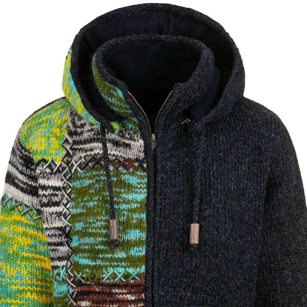 Kunst Und Magie Strickjacke Schurwolle Klassich Nordisch Wolle Jacke Winterjacke mit Hochkragen Kapuze Ying Yang Discount Store für neue Produkte