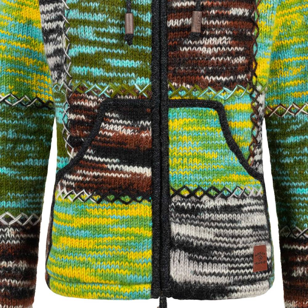 Kunst Und Magie Damen Strickjacke Goa Wolle Bunte Patchwork Winter Jacke Fleecefutter Hochkragen Zipfelkapuze 50% Rabatt mit kostenlosem Versand