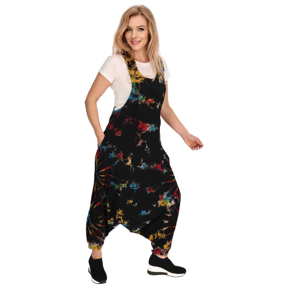 Kunst Und Magie Tie Dye Batik Latzhose Damen Haremshose Hose Psy Goa 70er Overall Boho Jumpsuit Bunt Auslauf