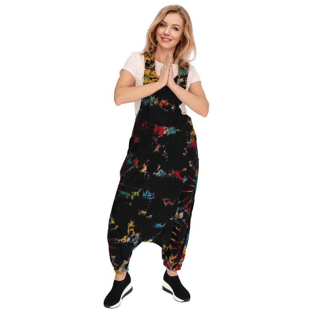 Kunst Und Magie Tie Dye Batik Latzhose Damen Haremshose Hose Psy Goa 70er Overall Boho Jumpsuit Bunt Auslauf