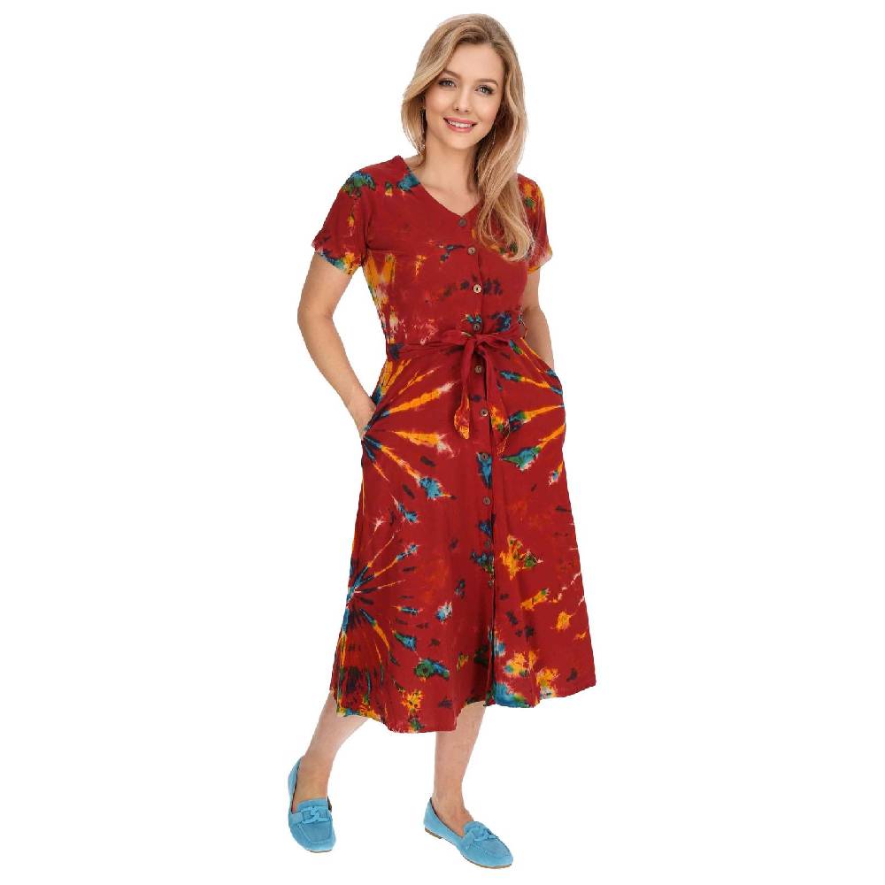 Kunst Und Magie Kleid Batik Sommerkleid Baumwoll Kleid Boho Ibiza Geköpft Hippie Tie Dye im Angebot
