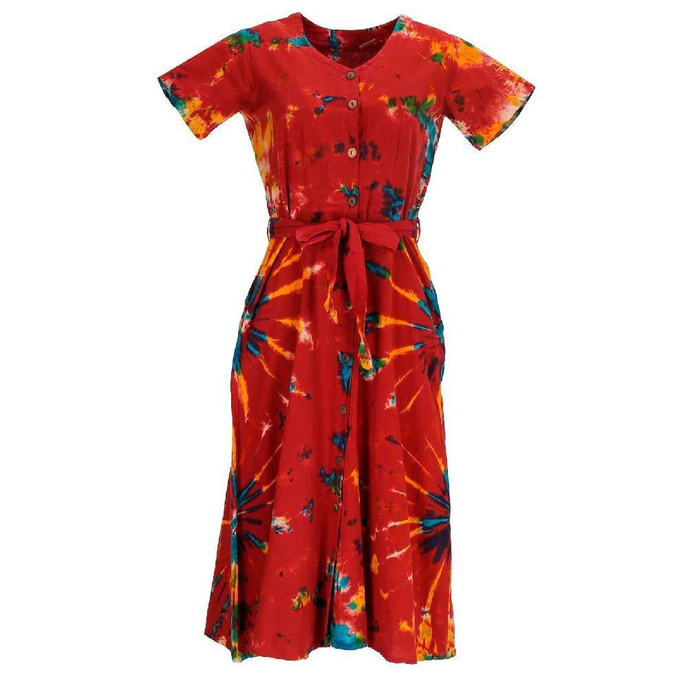 Kunst Und Magie Kleid Batik Sommerkleid Baumwoll Kleid Boho Ibiza Geköpft Hippie Tie Dye im Angebot