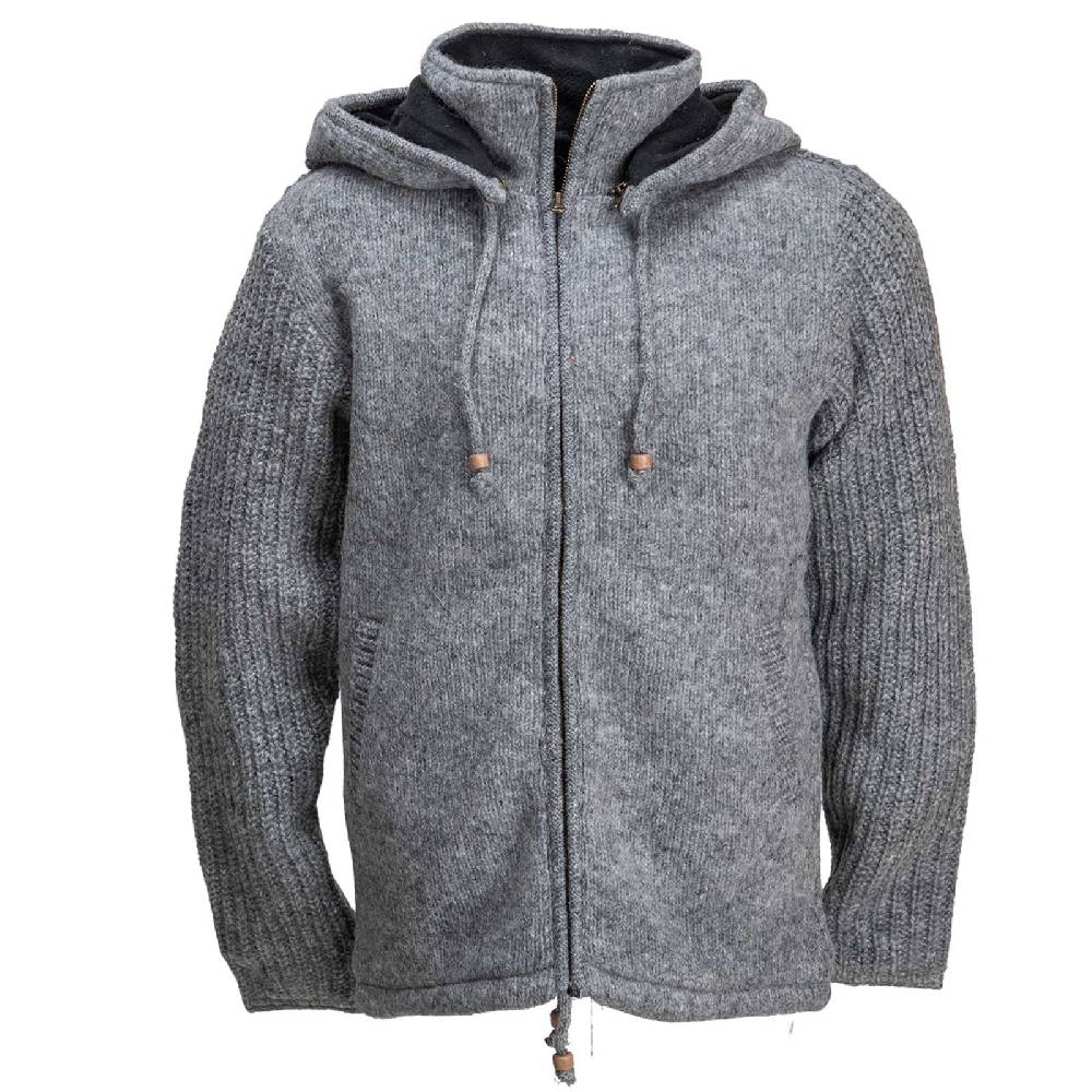 Kunst Und Magie Strickjacke Schurwolle Klassich Nordisch Wolle Jacke mit Kapuze Kragen Futter Unisex Grau Günstiger Verkauf