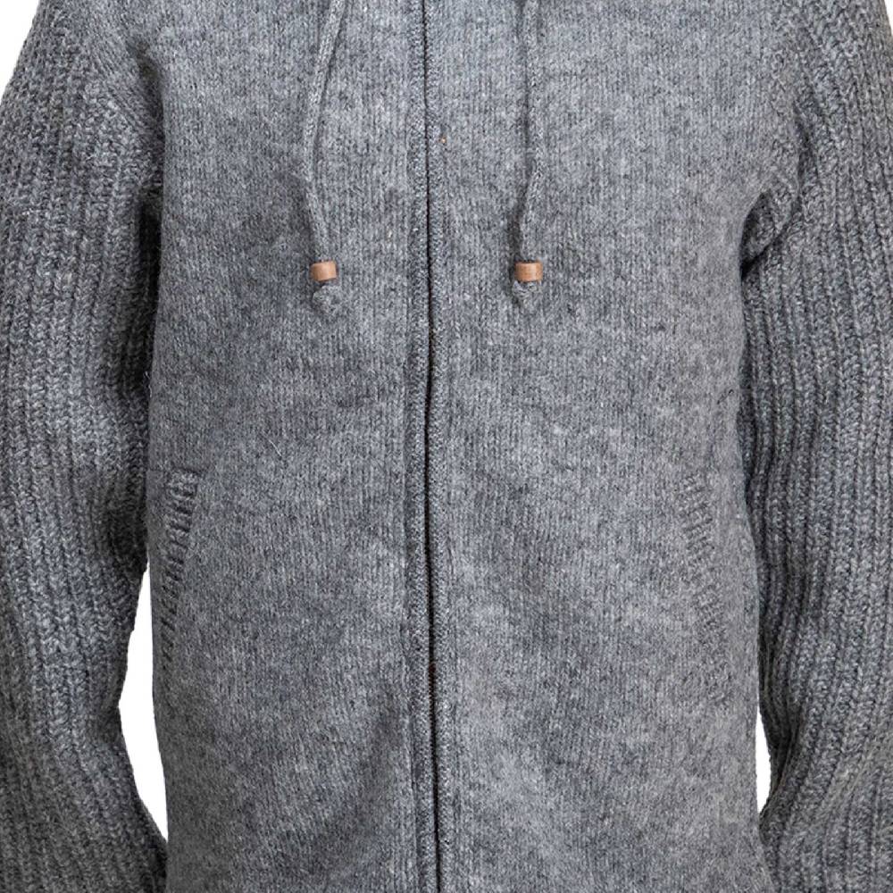 Kunst Und Magie Strickjacke Schurwolle Klassich Nordisch Wolle Jacke mit Kapuze Kragen Futter Unisex Grau Günstiger Verkauf