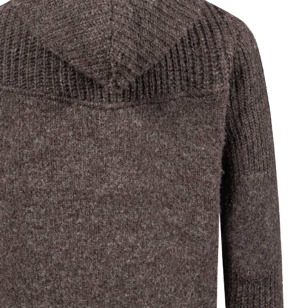 Kunst Und Magie Strickjacke Schurwolle Klassich Nordisch Wolle Jacke mit Kapuze Kragen Futter Unisex Braun Fabrikverkauf