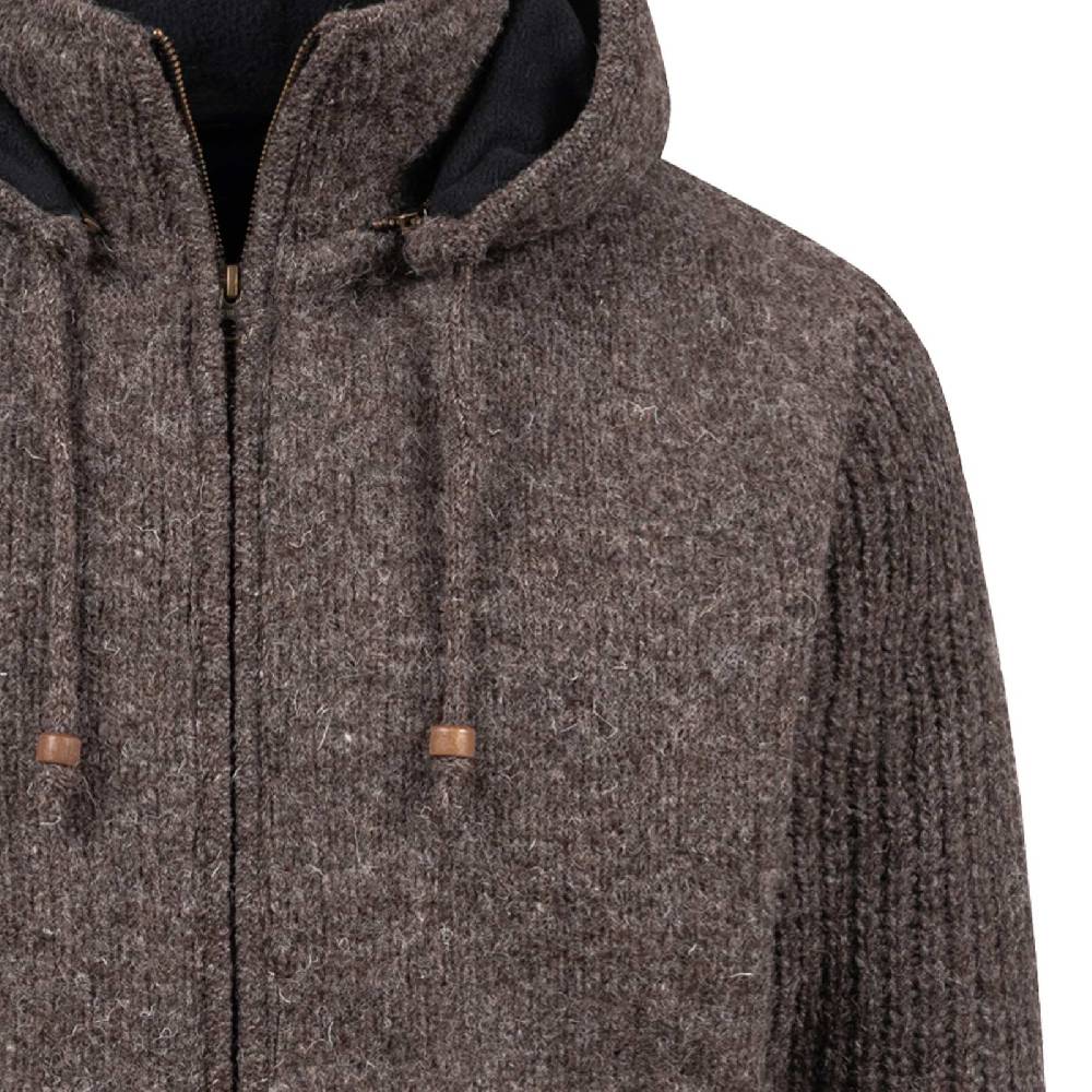Kunst Und Magie Strickjacke Schurwolle Klassich Nordisch Wolle Jacke mit Kapuze Kragen Futter Unisex Braun Fabrikverkauf