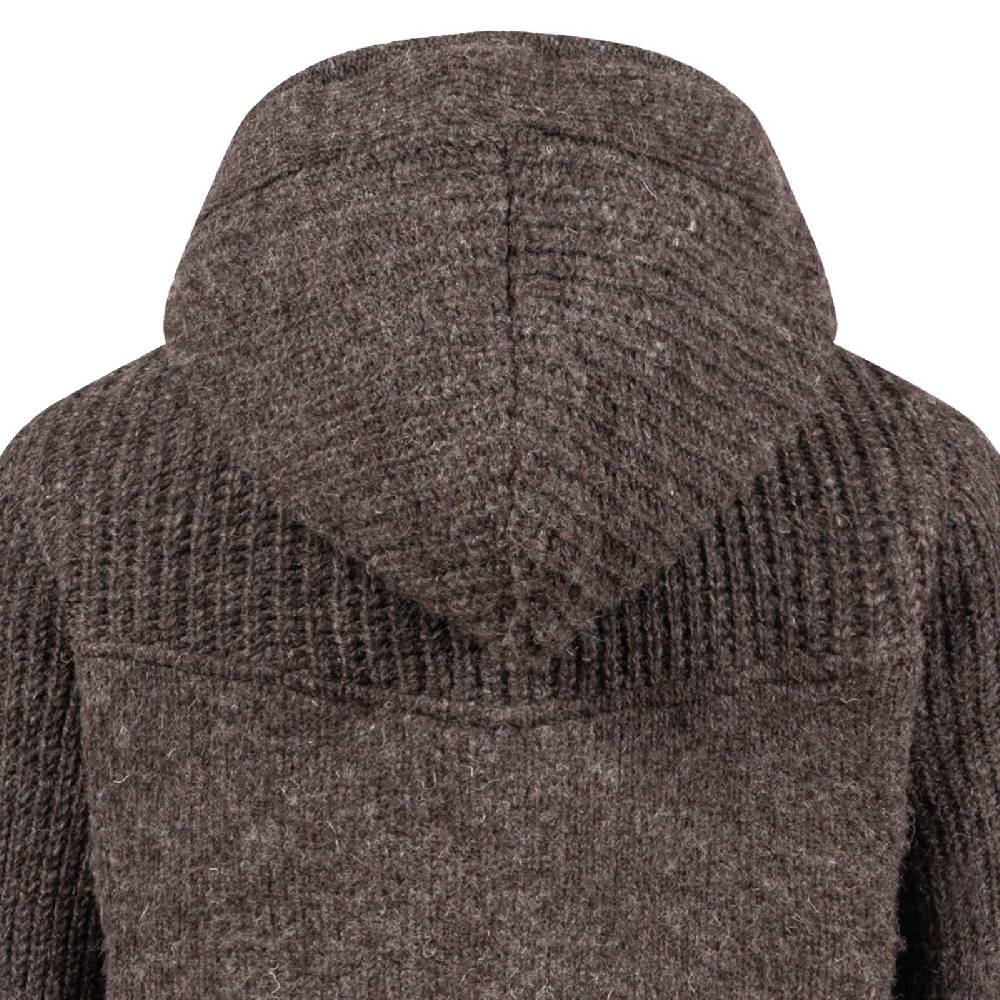 Kunst Und Magie Strickjacke Schurwolle Klassich Nordisch Wolle Jacke mit Kapuze Kragen Futter Unisex Braun Fabrikverkauf