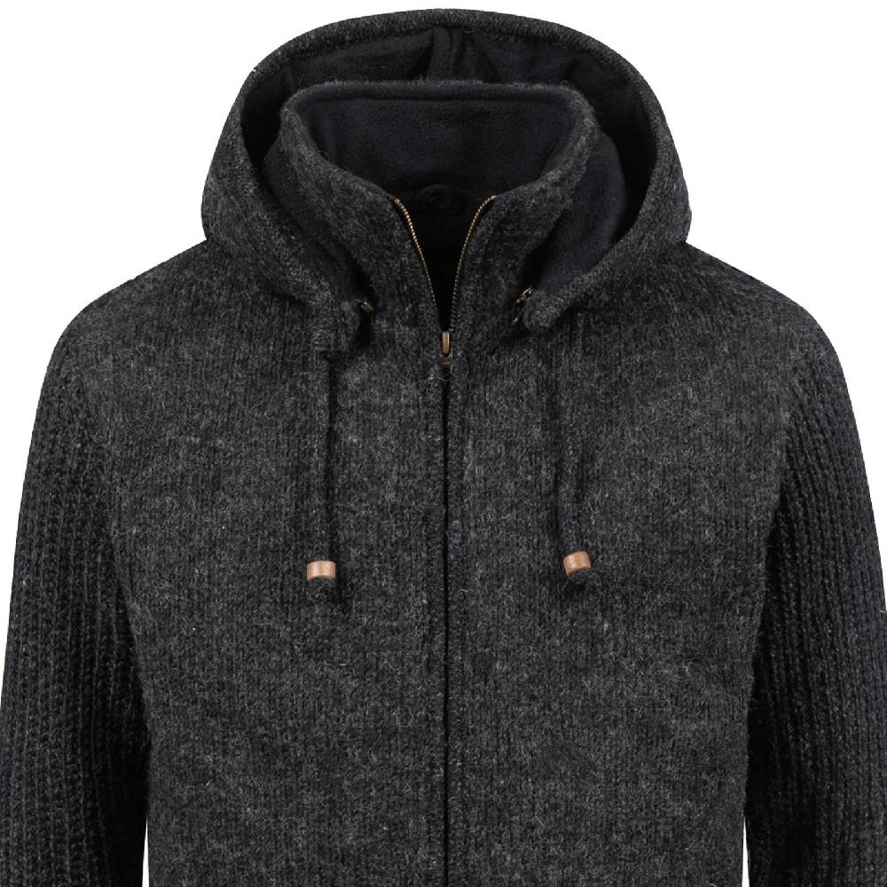 Kunst Und Magie Strickjacke Schurwolle Klassich Nordisch Wolle Jacke mit Kapuze Kragen Futter Unisex Schwarz Meist gekauft