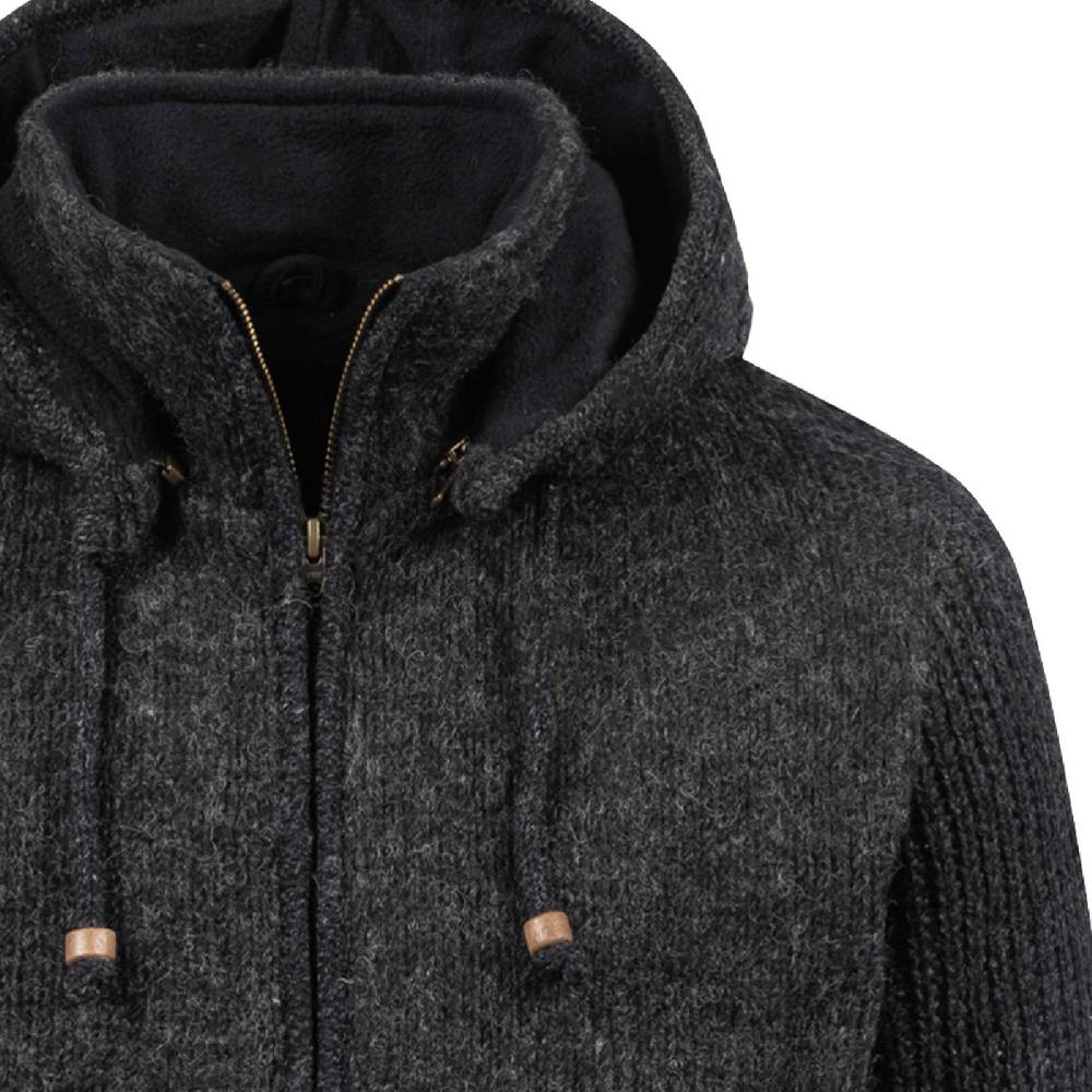 Kunst Und Magie Strickjacke Schurwolle Klassich Nordisch Wolle Jacke mit Kapuze Kragen Futter Unisex Schwarz Meist gekauft