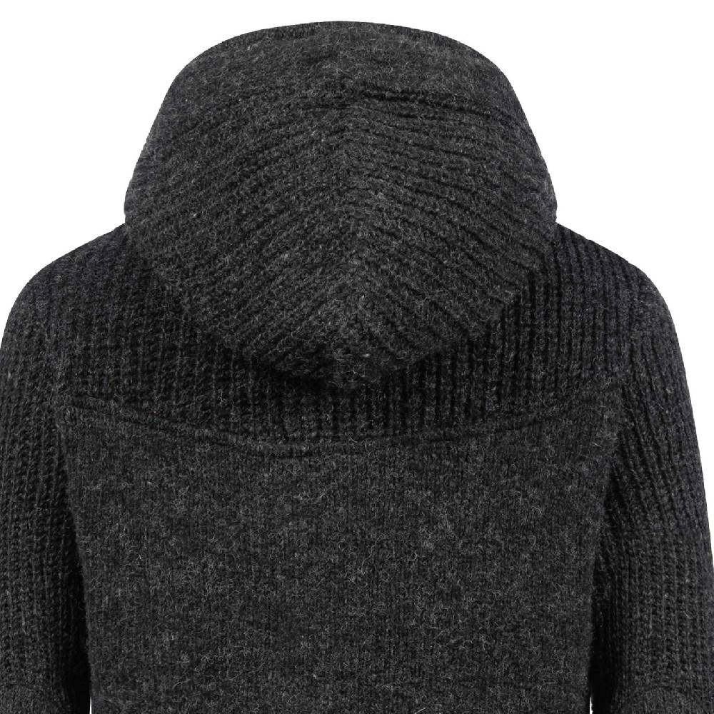 Kunst Und Magie Strickjacke Schurwolle Klassich Nordisch Wolle Jacke mit Kapuze Kragen Futter Unisex Schwarz Meist gekauft