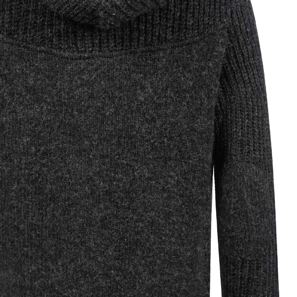 Kunst Und Magie Strickjacke Schurwolle Klassich Nordisch Wolle Jacke mit Kapuze Kragen Futter Unisex Schwarz Meist gekauft