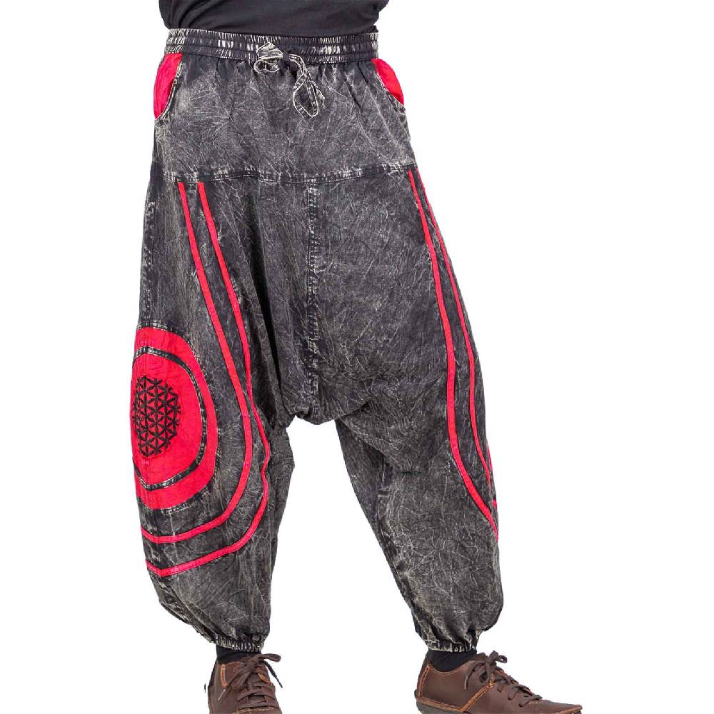 Kunst Und Magie Unisex Psy Baggy Pants Hippie Hose Goa Baumwoll Haremshose Stonewashed Blume des Lebens Fabrikpreis