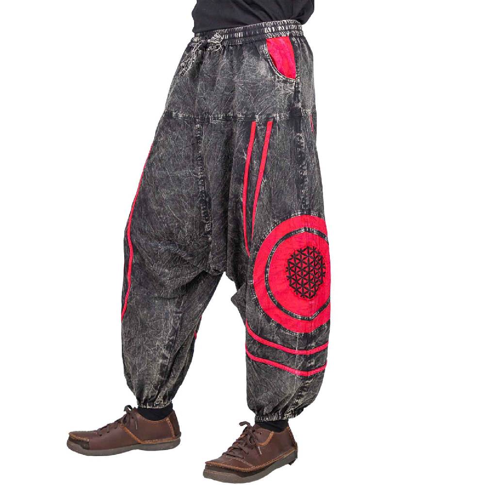 Kunst Und Magie Unisex Psy Baggy Pants Hippie Hose Goa Baumwoll Haremshose Stonewashed Blume des Lebens Fabrikpreis