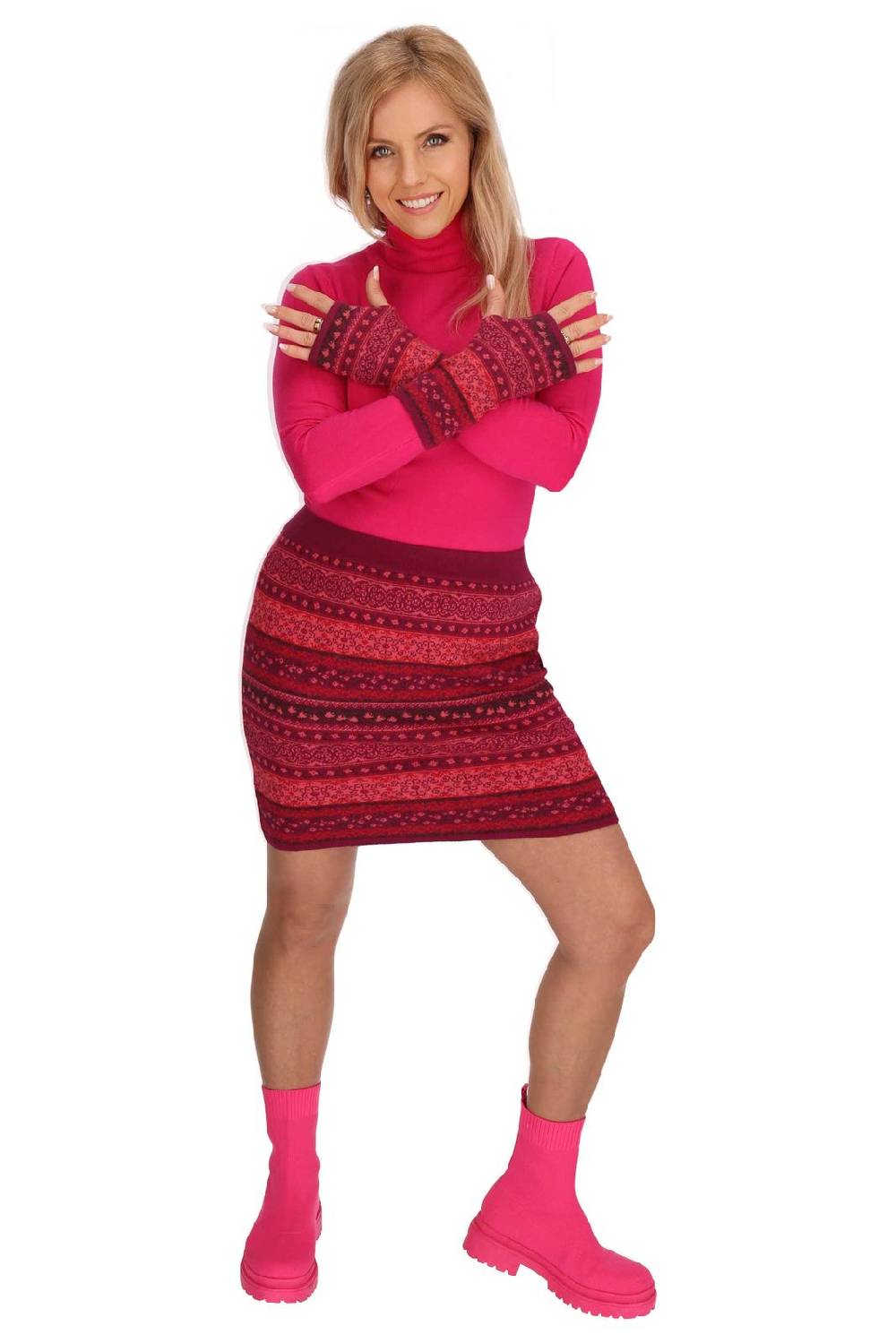 Kunst Und Magie Strickrock Knielanger Rock aus Feinstrick Jaquard Baumwolle Boho Begrenztes Angebot