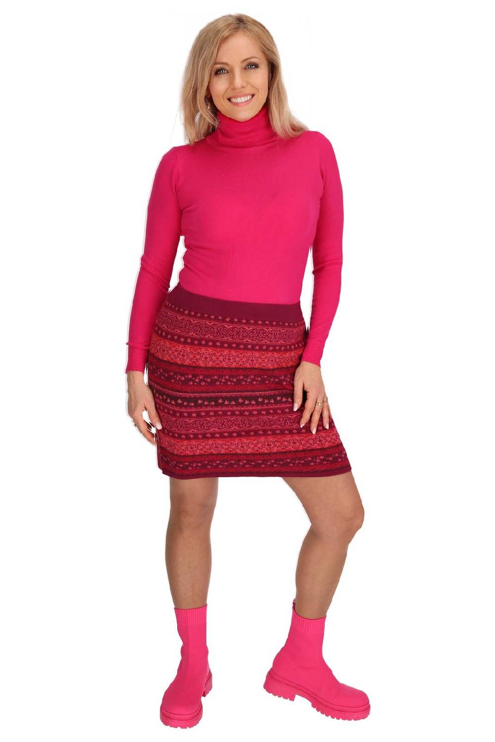 Kunst Und Magie Strickrock Knielanger Rock aus Feinstrick Jaquard Baumwolle Boho Begrenztes Angebot