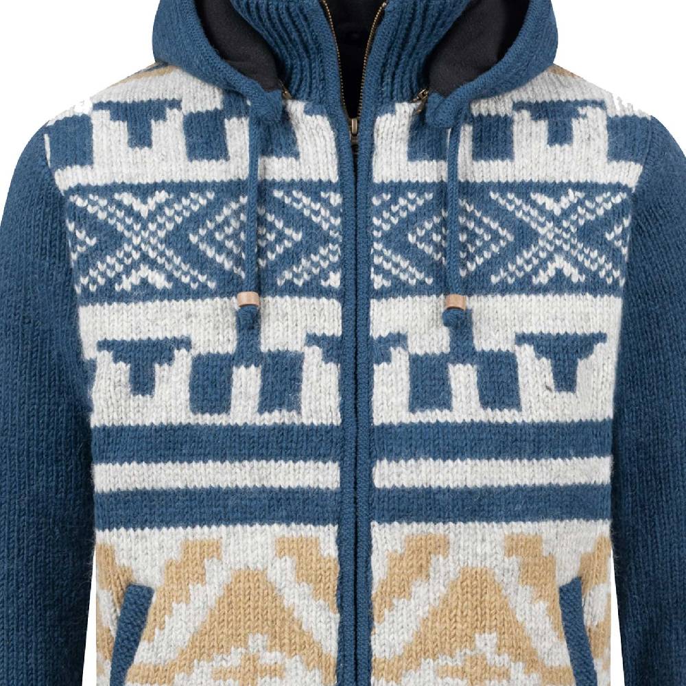Kunst Und Magie Unisex Strickjacke Goa Wolle Jacke Fleecefutter Hochkragen Winterjacke Kapuze Aztekenmuster Black Friday