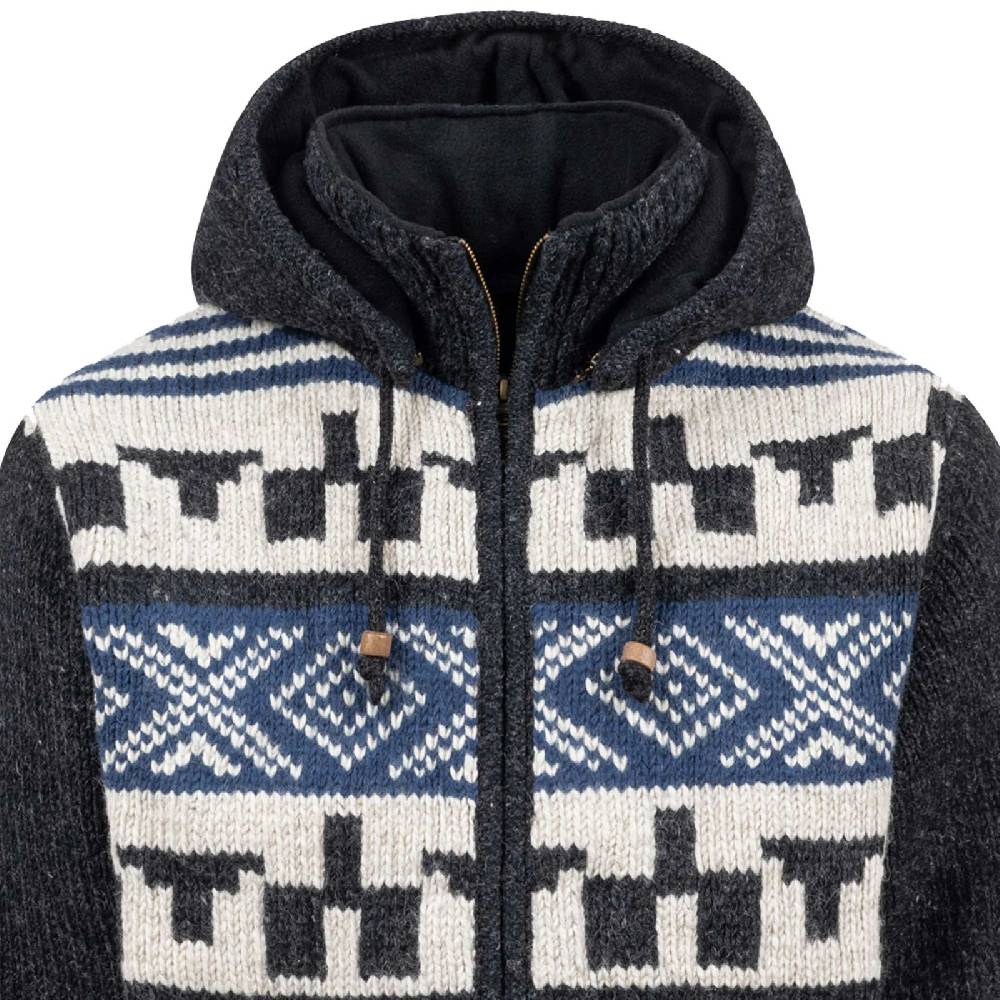 Kunst Und Magie Unisex Strickjacke Goa Wolle Winter Jacke Atzteken Muster Fleecefutter Hochkragen abnehmbarer Kapuze Jubiläumsangebot