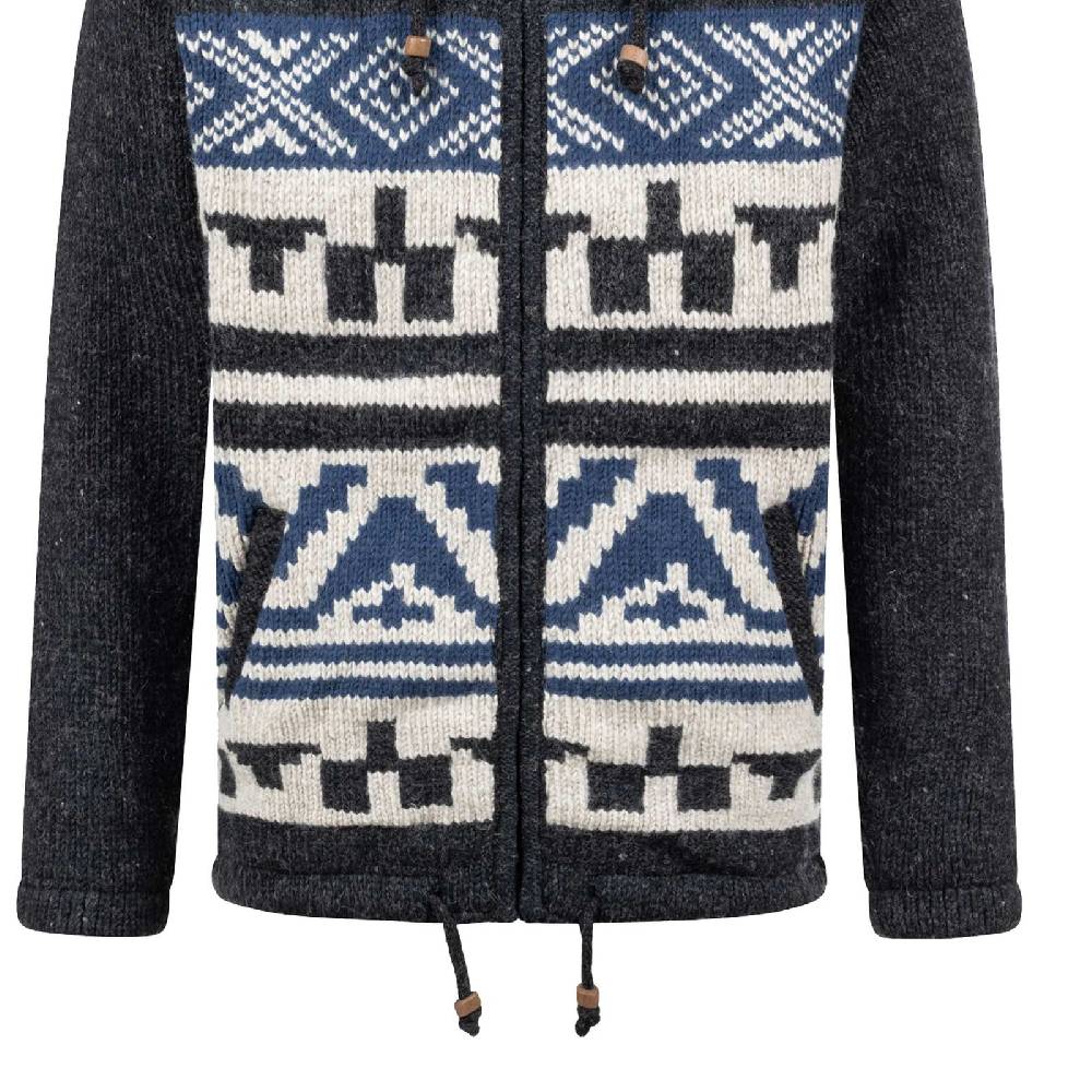 Kunst Und Magie Unisex Strickjacke Goa Wolle Winter Jacke Atzteken Muster Fleecefutter Hochkragen abnehmbarer Kapuze Jubiläumsangebot