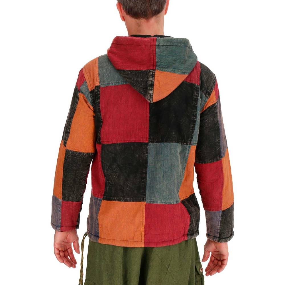 Kunst Und Magie KUNST UND MAGIE Herren bunt alternativ Baja Hoodie Fischerhemd Kapuze Patchwork gefüttert Sonderangebote