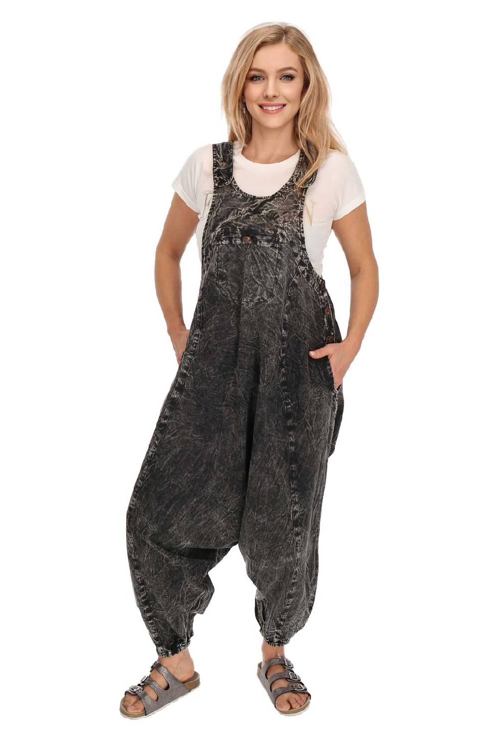Kunst Und Magie Damen Latzhose Hippie Haremshose Goa Hose Boho 70er Jumpsuit Overall Stonewashed Catsuit VIP-Rabatte