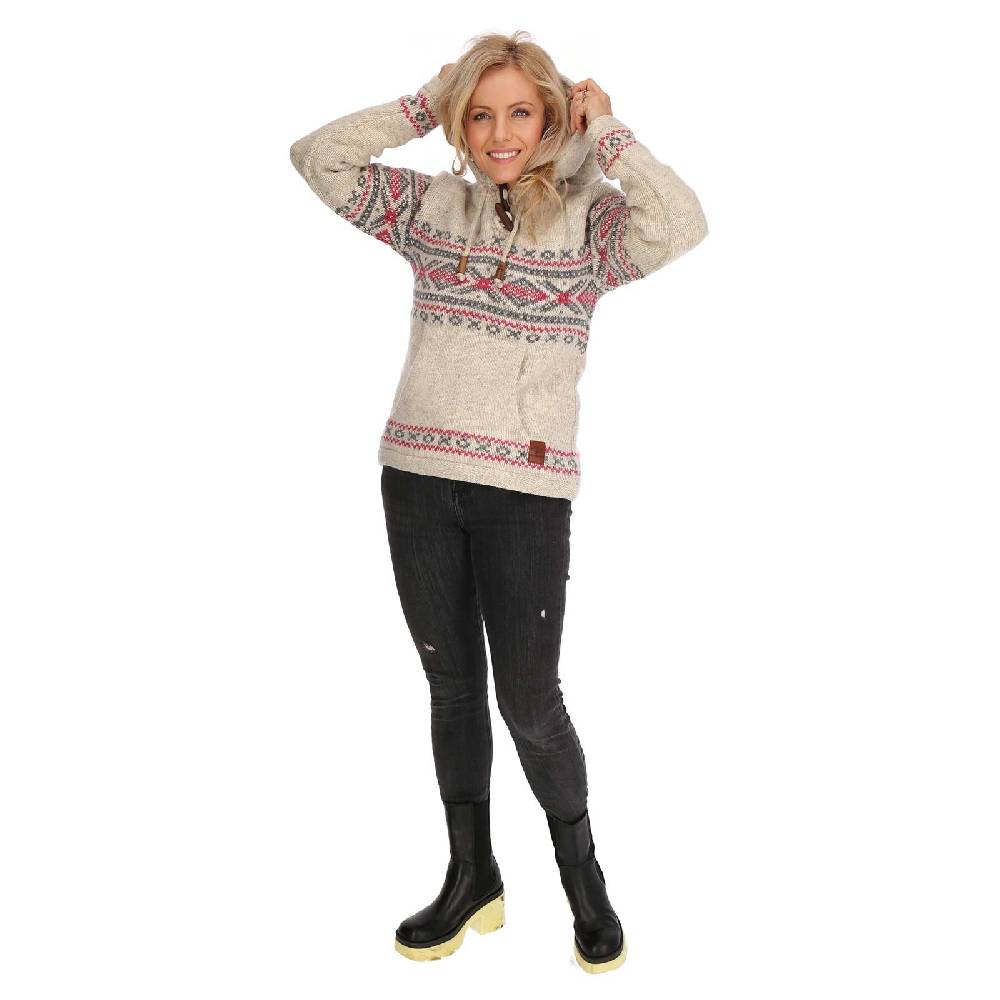 Kunst Und Magie Damen Hoodie Ski-Pullover gefütterte Wolljacke Strickpullover Goa Wolle Jacke Norweger Muster Kostenlose Rückgabe