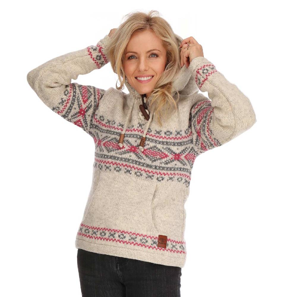 Kunst Und Magie Damen Hoodie Ski-Pullover gefütterte Wolljacke Strickpullover Goa Wolle Jacke Norweger Muster Kostenlose Rückgabe