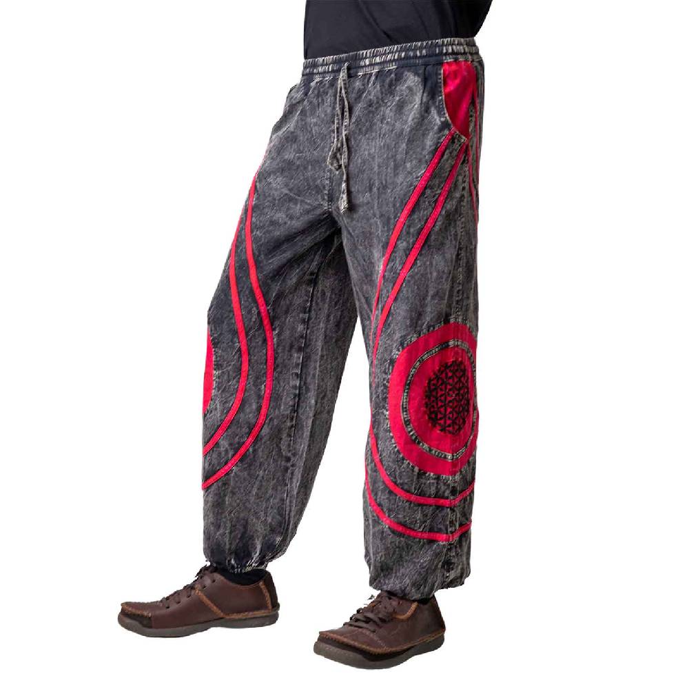 Kunst Und Magie Hose Blume des Lebens Goa Cargo Hose Hippiehose Pluderhose Haremshose Flower of Life Baggy Unisex Letzter Tag