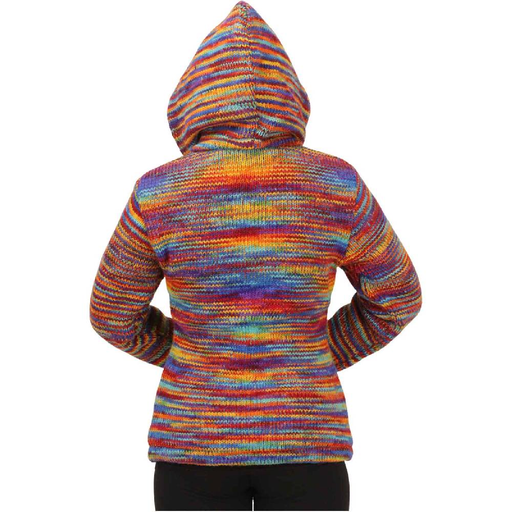 Kunst Und Magie Damen Strickjacke Goa Wolle Bunte Regenbogen Jacke Fleecefutter Hochkragen abnehmbarer Kapuze Bis zu 50% Rabatt