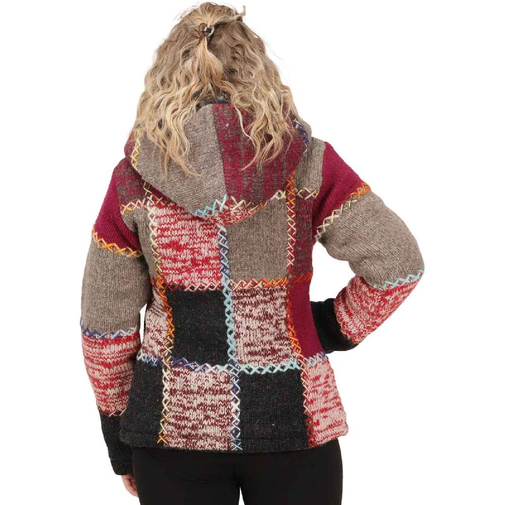 Kunst Und Magie Damen Strickjacke Goa Wolle Bunte Patchwork Jacke Fleecefutter Hochkragen abnehmbarer Kapuze Bis zu 60% Rabatt
