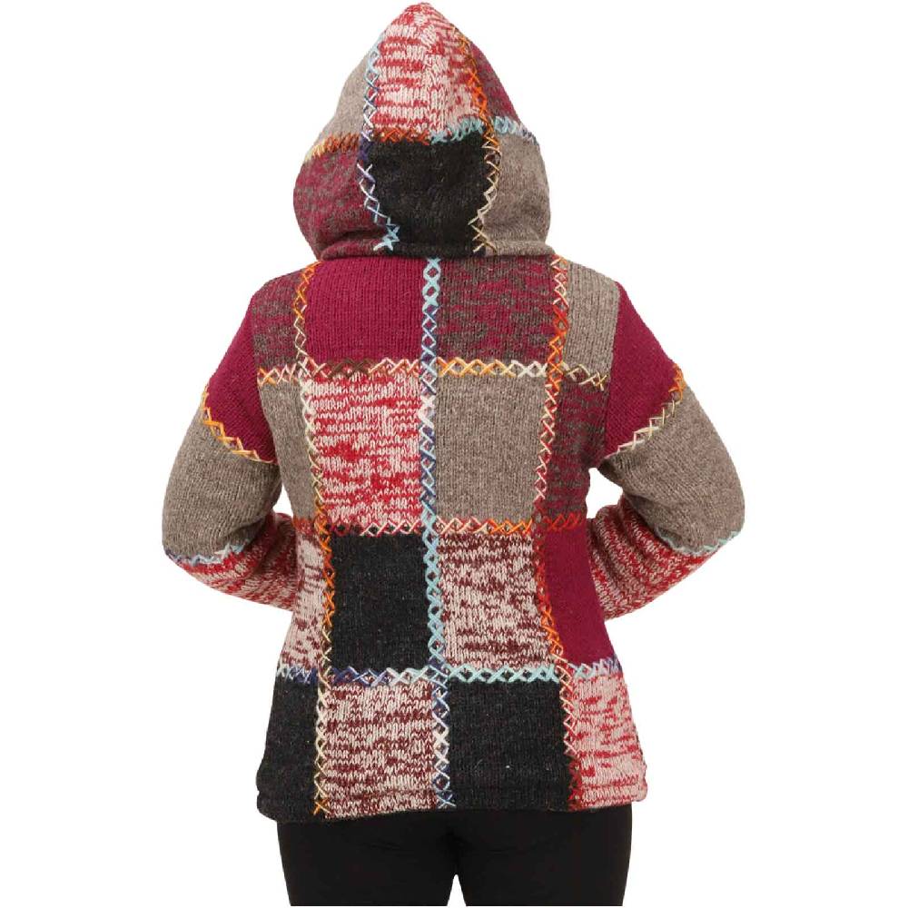 Kunst Und Magie Damen Strickjacke Goa Wolle Bunte Patchwork Jacke Fleecefutter Hochkragen abnehmbarer Kapuze Bis zu 60% Rabatt