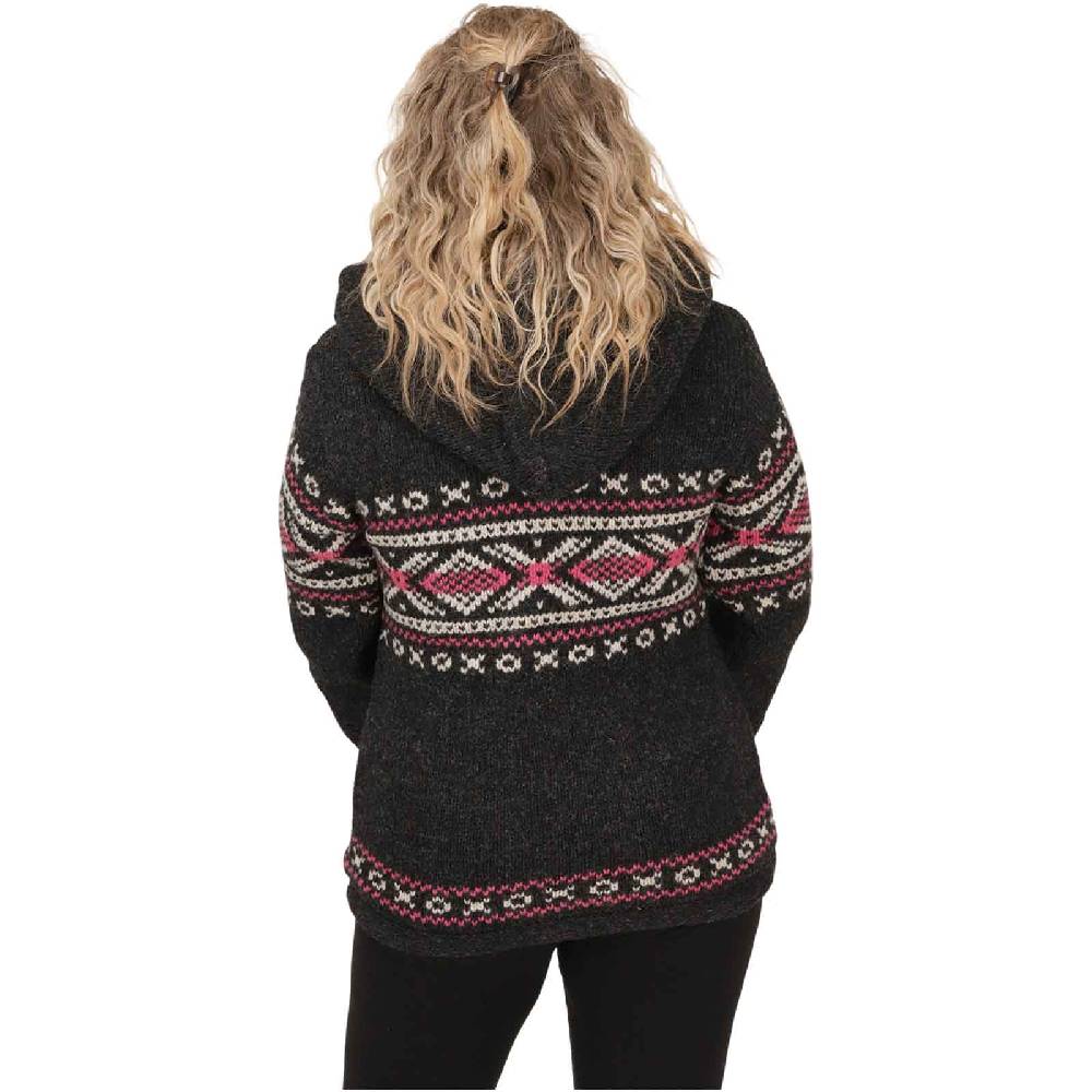 Kunst Und Magie Damen Klassische gefütterte Wolljacke Strickjacke Goa Wolle Jacke Norweger Muster abnehmbarer Kapuze Bis zu 65% Rabatt