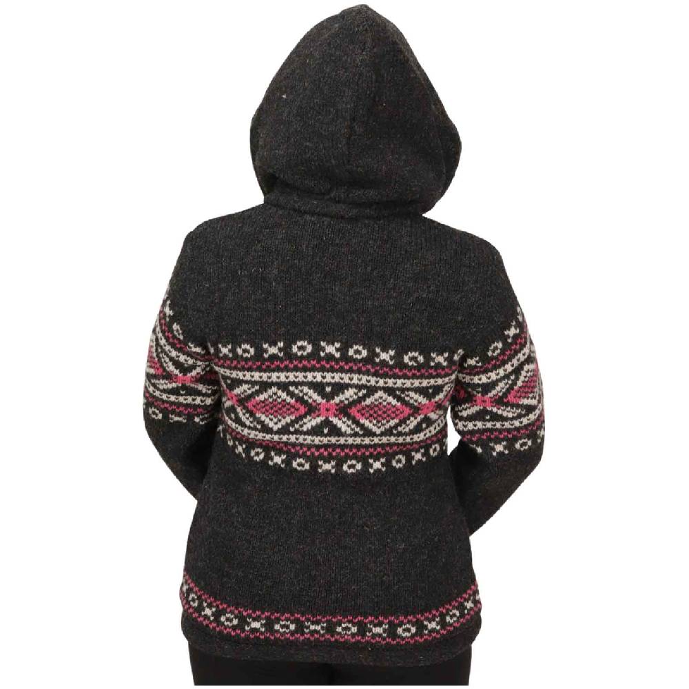Kunst Und Magie Damen Klassische gefütterte Wolljacke Strickjacke Goa Wolle Jacke Norweger Muster abnehmbarer Kapuze Bis zu 65% Rabatt