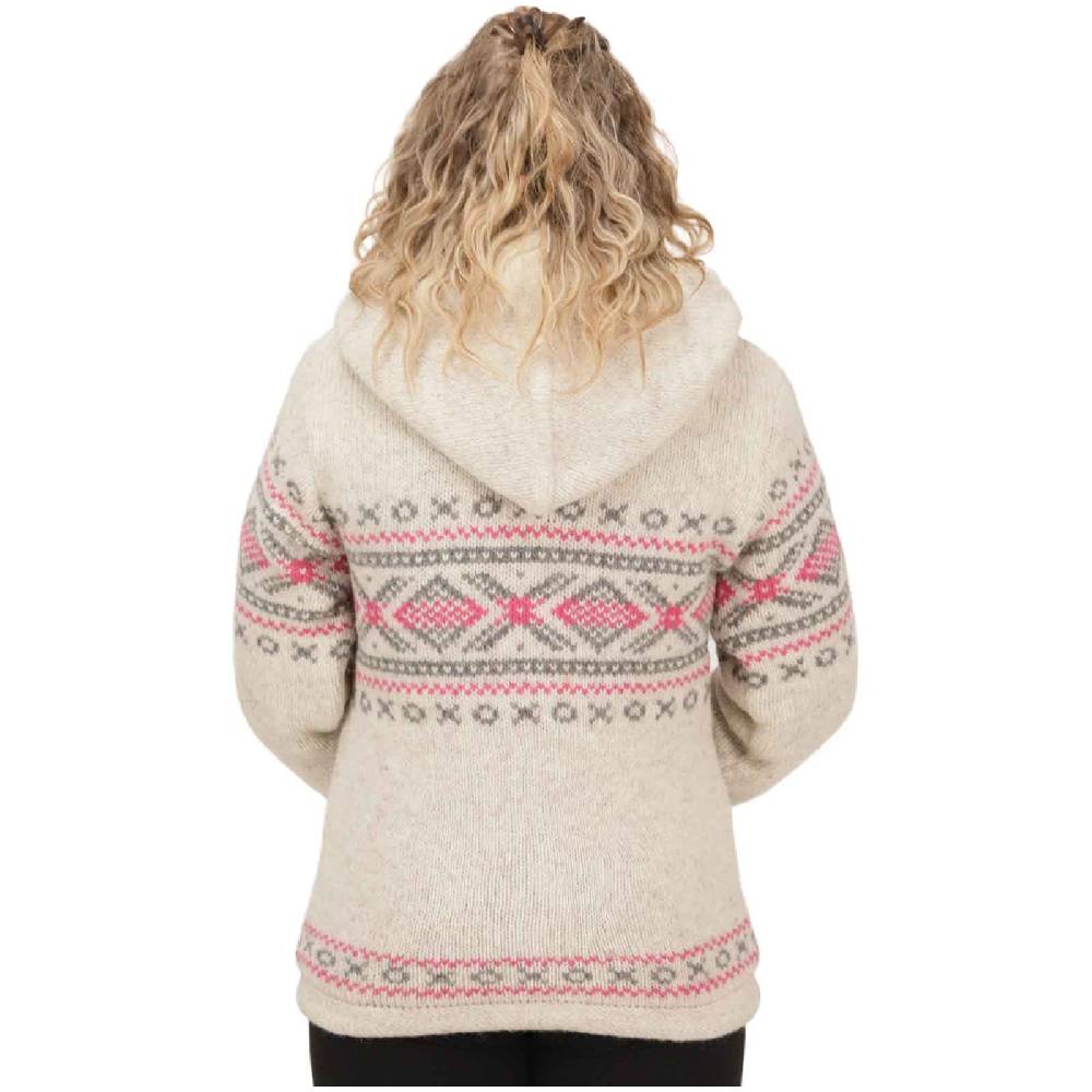 Kunst Und Magie Damen Klassische gefütterte Wolljacke Strickjacke Goa Wolle Jacke Norweger Muster abnehmbarer Kapuze Nur für heute