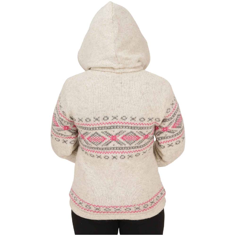 Kunst Und Magie Damen Klassische gefütterte Wolljacke Strickjacke Goa Wolle Jacke Norweger Muster abnehmbarer Kapuze Nur für heute