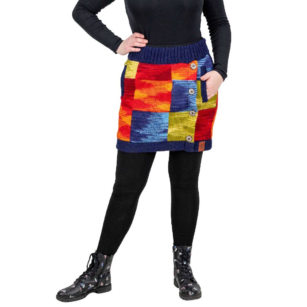 Kunst Und Magie Bunter Patchwork Strickrock kurzer gefütterter Rock Wolle Boho Nur noch ein Tag übrig