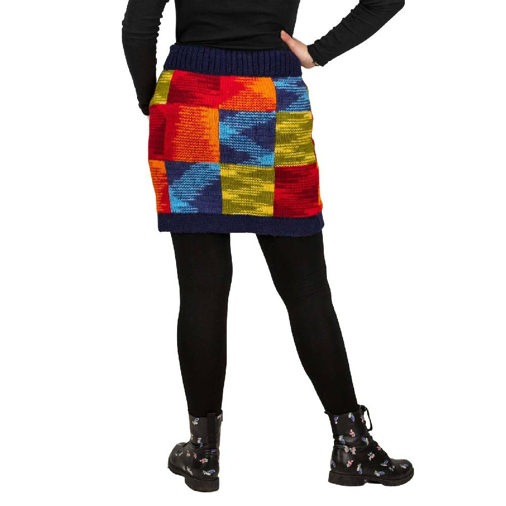 Kunst Und Magie Bunter Patchwork Strickrock kurzer gefütterter Rock Wolle Boho Nur noch ein Tag übrig