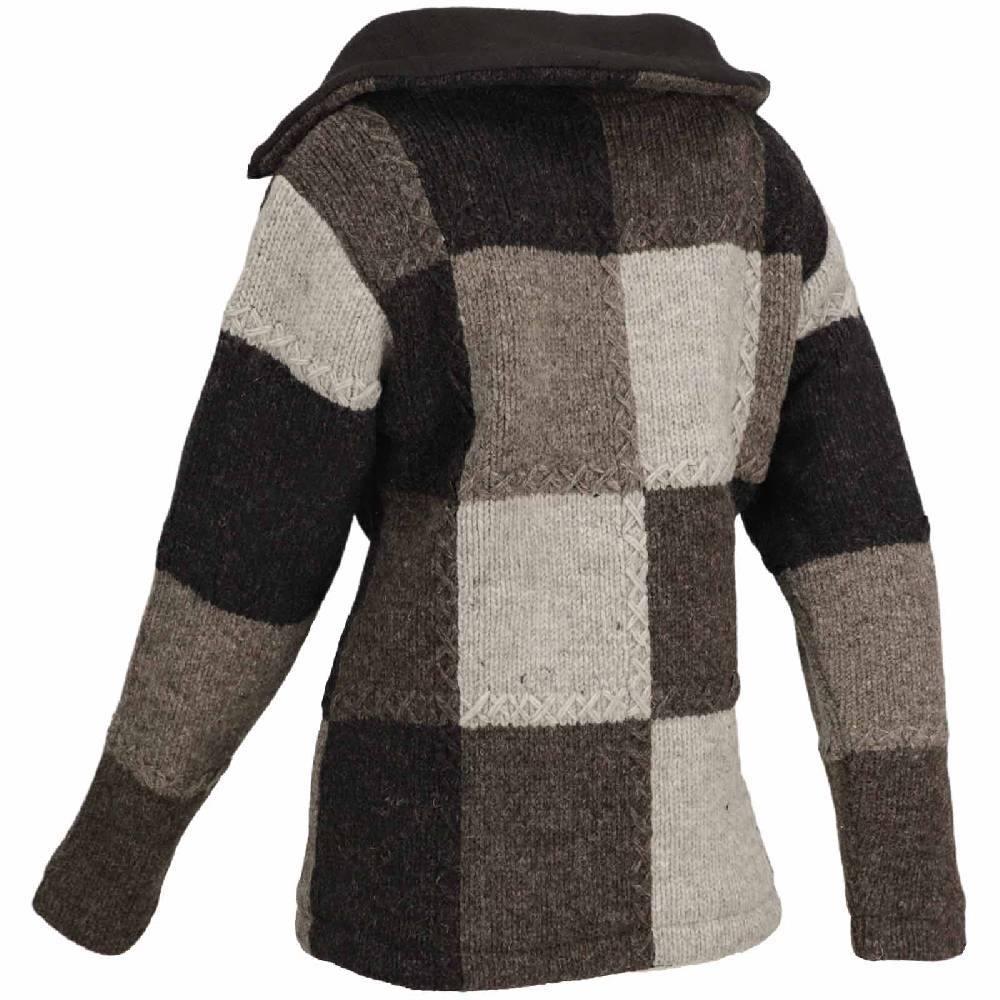 Kunst Und Magie Damen Strickjacke Goa Wolle Bunte Patchwork Jacke mit Fleecefutter und Hochkragen Riesige Rabatte