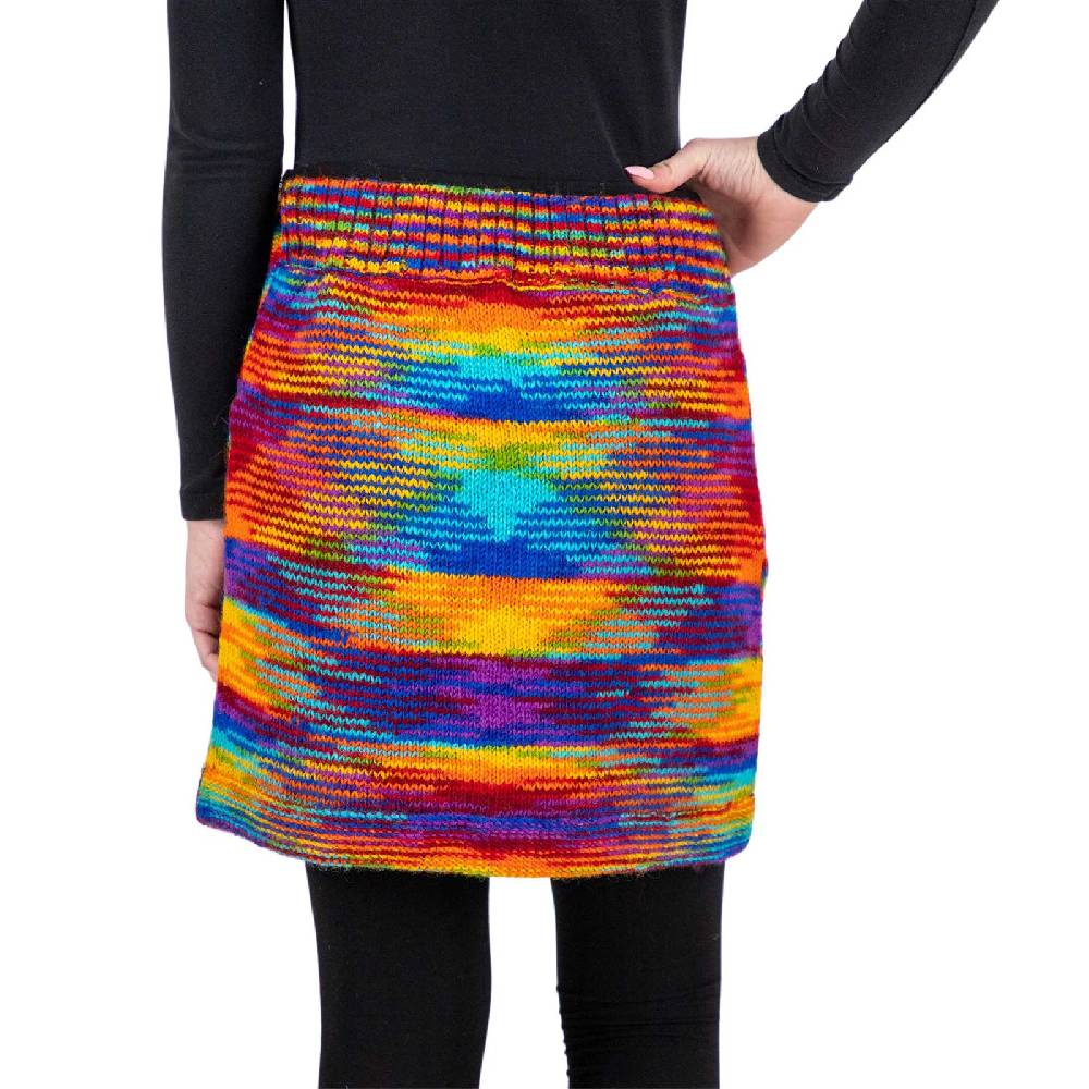 Kunst Und Magie Bunter Strickrock kurzer Rock mit Regenbogen Mustern Wolle gefüttert Hippie Goa Rainbow Rabatte dieses Monats