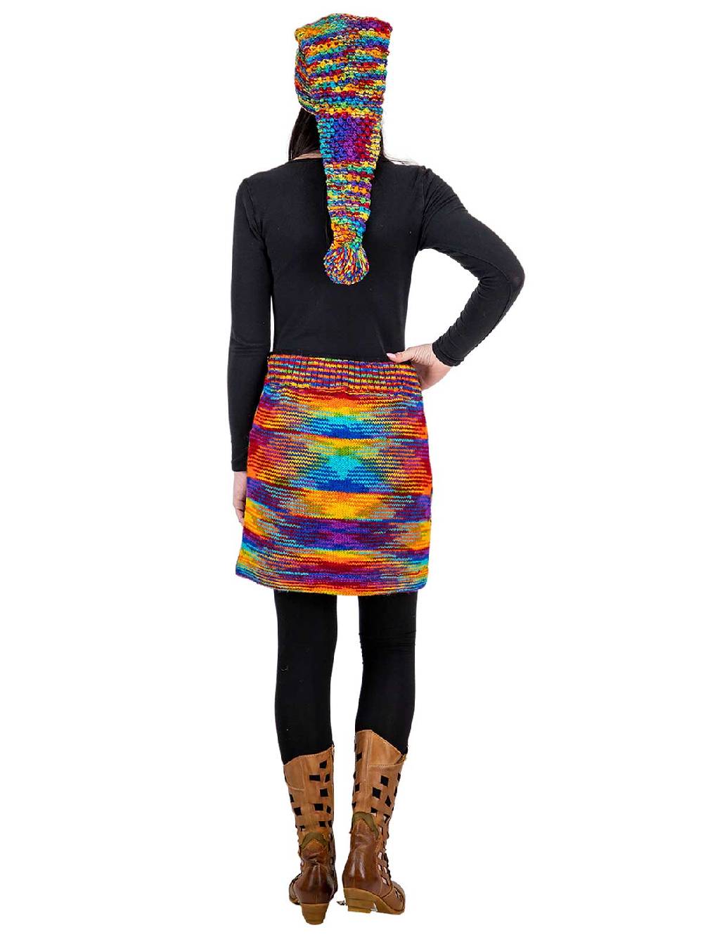 Kunst Und Magie Bunter Strickrock kurzer Rock mit Regenbogen Mustern Wolle gefüttert Hippie Goa Rainbow Rabatte dieses Monats