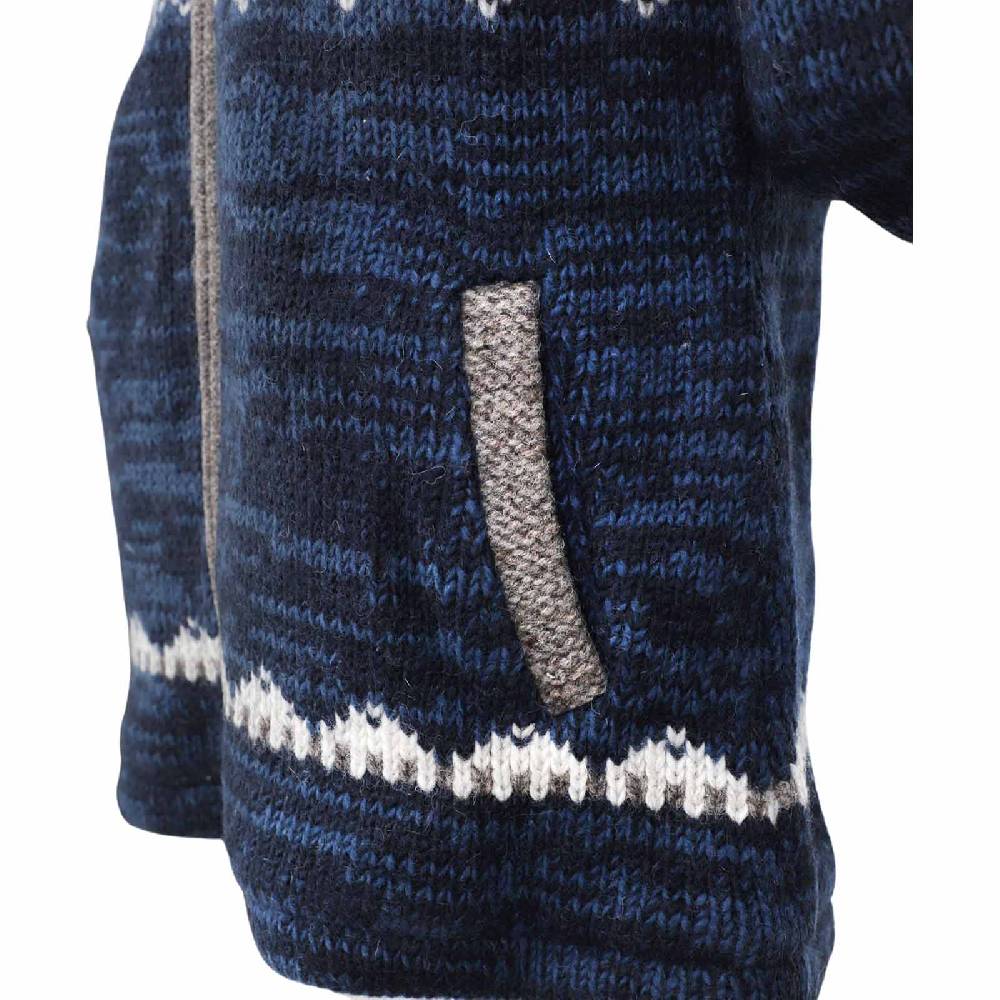 Kunst Und Magie Herren Strickjacke Schurwolle Klassich Nordisches Muster Wolle Jacke mit Kapuze Auslauf