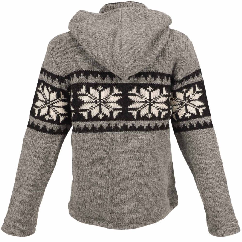 Kunst Und Magie Herren Strickjacke Schurwolle Klassich Nordisches Muster Wolle Jacke mit abnehmbarer Kapuze Verkauf