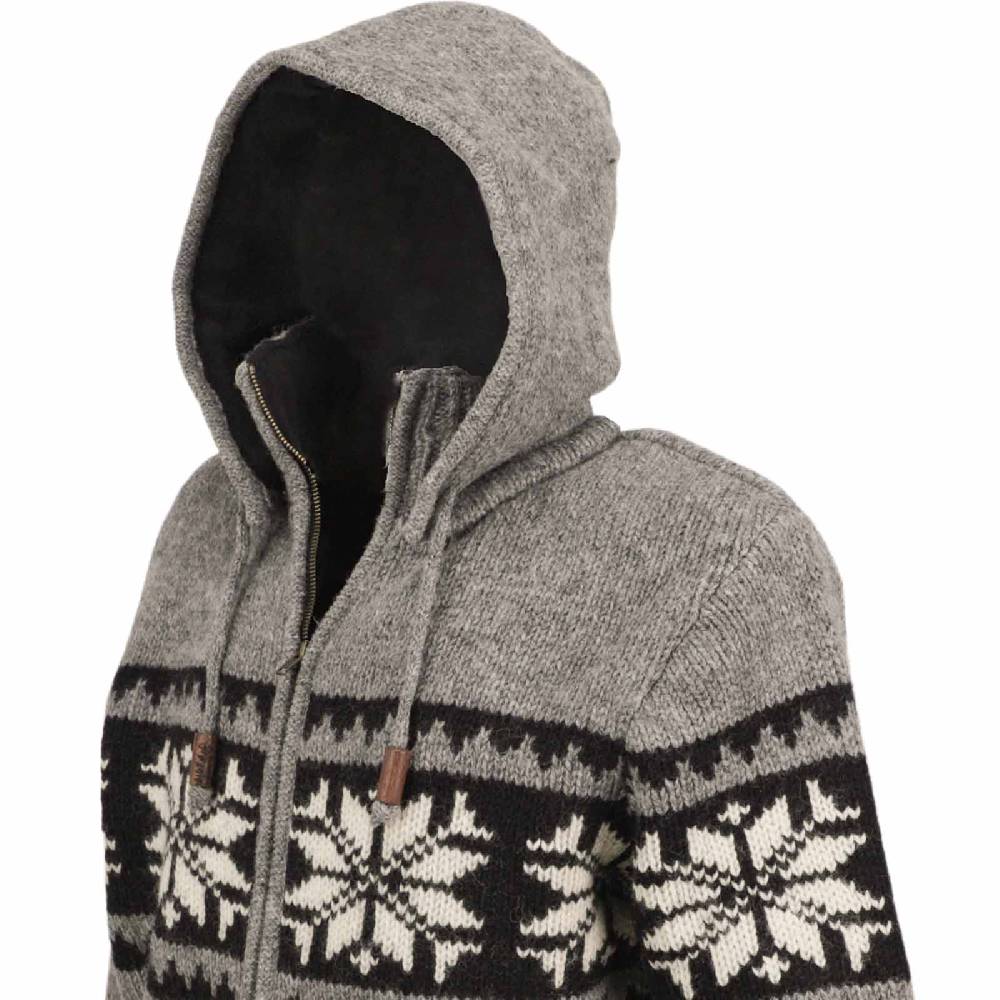 Kunst Und Magie Herren Strickjacke Schurwolle Klassich Nordisches Muster Wolle Jacke mit abnehmbarer Kapuze Verkauf