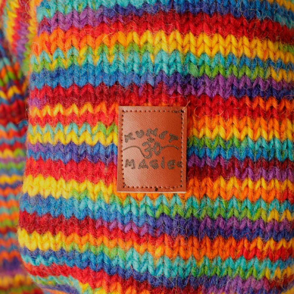 Kunst Und Magie Damen Strickjacke Goa Wolle Bunte Regenbogen Jacke Fleecefutter Hochkragen Goa Boho Fair Schlussverkauf