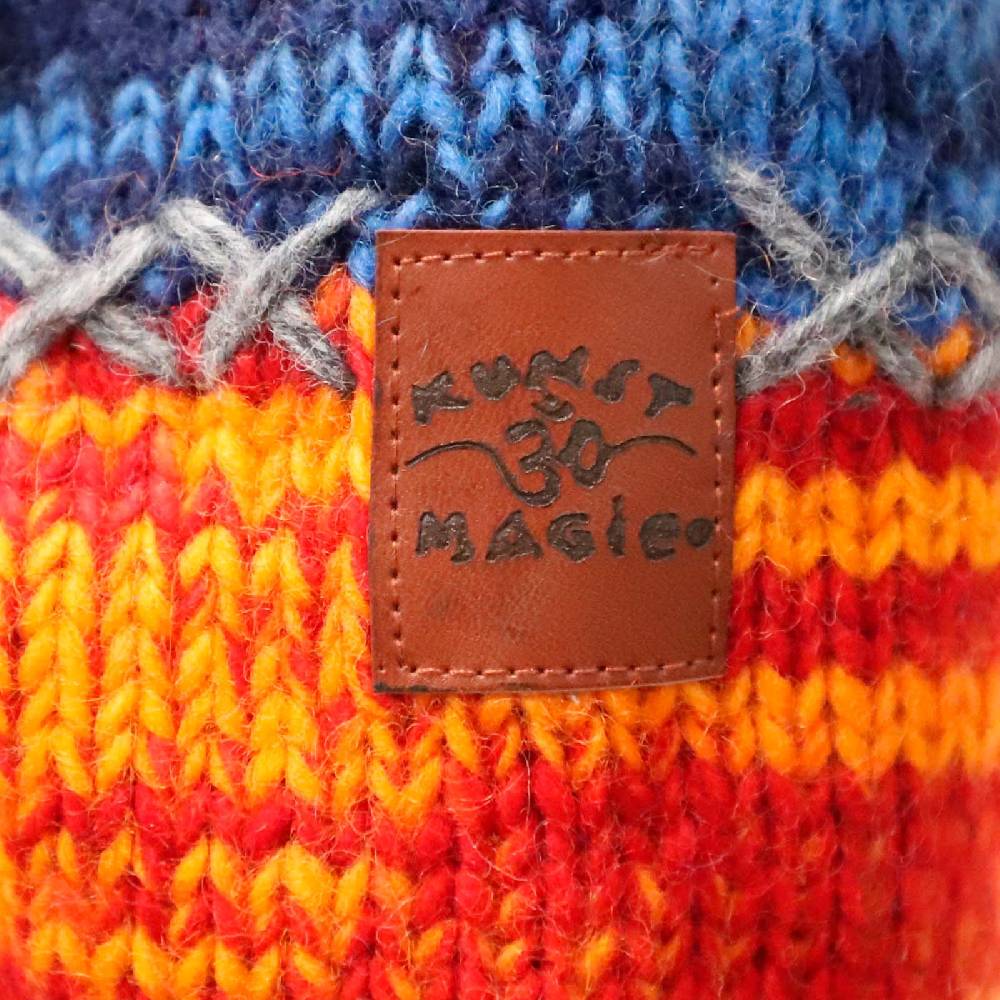 Kunst Und Magie Damen Strickjacke Goa Wolle Bunte Patchwork Jacke mit Fleecefutter und Hochkragen Fair Günstiger Verkauf