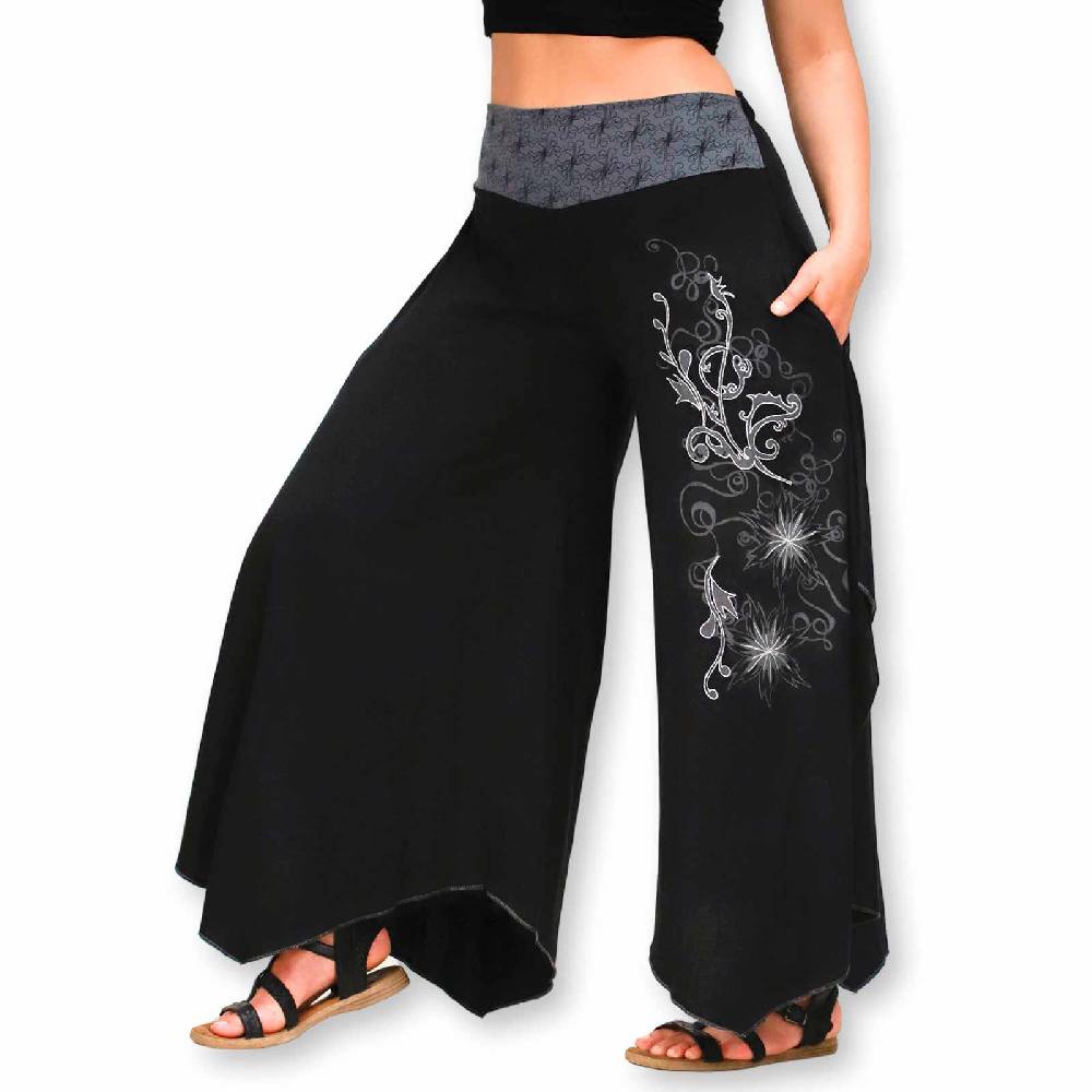Kunst Und Magie Damen Schlaghose Ibiza Syle Goa Boho Strandhose Wellnesshose Hosenrock mit Stickerei Blitzverkäufe
